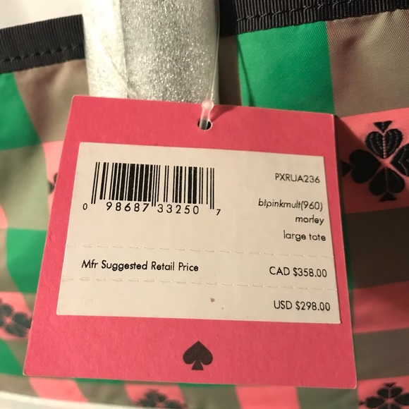 Kate Spade Morley Large Tote Green Pink Black with Dustbag - Picture 15 of 16